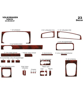 Meriç® Volkswagen Vento Ön Torpido Kaplama Maun 23 Parça 1995-1997 (Maun)
