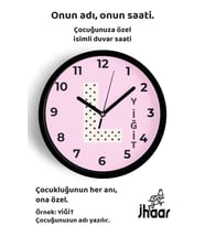 İsme Özel L Harfli Pembe Çocuk Odası Duvar Saati Orta Boy 30 cm Siyah Camlı Sessiz