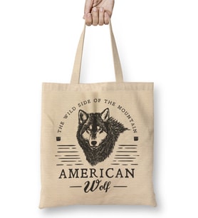 Retro Animal American Wolf Black Bez Çanta Uzun Saplı