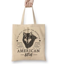 Retro Animal American Wolf Black Bez Çanta Uzun Saplı