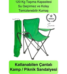 120 Kg Kapasiteli Su Geçirmez Kolay Silinebilir Katlanabilen Çantalı Askılı Kamp Piknik Sandalyesi