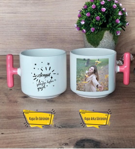 Doğum Günü Hediyesi Kupa Bardak Fotoğraflı T Pembe Kulplu Arkadaşa Kardeşe Hediye