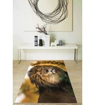 Bej Aslan Desenli Kaymaz Tabanlı Dekoratif Halı RV317 - 100 x 160 cm
