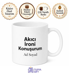 Akıcı İroni Konuşurum Baskılı İroni Kupası İngilizce Yazılı Hediye Çay Bardağı