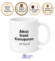 Akıcı İroni Konuşurum Baskılı İroni Kupası İngilizce Yazılı Hediye Çay Bardağı