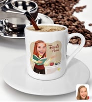 BK Gift Kişiye Özel Öğretmen Karikatürlü Türk Kahvesi Fincanı-3 (Beyaz)