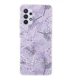 Samsung Galaxy A32 Uyumlu Kapak Floral Lila Tasarımlı Şeffaf Silikon Kılıf