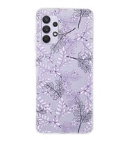 Samsung Galaxy A32 Uyumlu Kapak Floral Lila Tasarımlı Şeffaf Silikon Kılıf