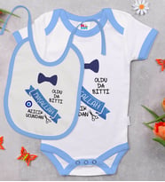 BK Kids Sünnet Tasarımlı Mavi Bebek Body Zıbın ve Mama Önlüğü Hediye Seti-3
