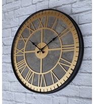 Markakanvas Siyah Metal Kasalı Mermer Desenli  Duvar Saati  ( Çap 50 cm -Çap 80 cm ) (Altın)