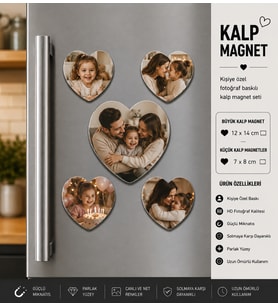 Kalp Fotoğraf Magneti Aileye Özel Kişiselleştirilebilir Sevgi Dolu Anı Hediye Seti