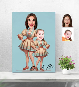 Kişiye Özel Ahşap Tablo 30x40 Anne Kız Kombin - Anneler Günü Karikatür Baskılı-2