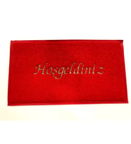 Hoşgeldiniz Yazılı Kapı Önü Paspas 40x60 Plastik Kıvırcık Paspas (Kırmızı)