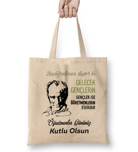 Öğretmenler Günü Öğretmene Hediye 012 Bez Çanta Uzun Saplı