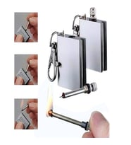 Benzinli Kibrit Çakmak Magnezyum Çubuklu Anahtarlıklı Benzinli Metal Kibrit Gümüş
