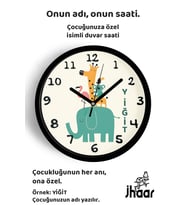 İsme Özel Sevimli Hayvanlar Çocuk Odası Duvar Saati Orta Boy 30 cm Siyah Camlı Sessiz