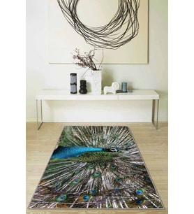 Renkli Tavus Kuşu Desenli Kaymaz Taban Dekoratif Halı RV328 - 100 x 160 cm