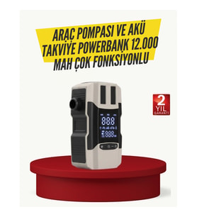 Mey İthalat® Araç Lastik Şişirme Pompası ve Akü Takviye Powerbank Bir Arada