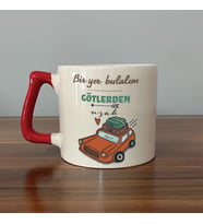 Bir Yer Bulalım Götlerden Uzak Baskılı Kırmızı Kulplu D Kupa