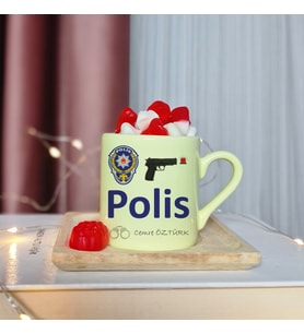 Polis Tasarımlı Kişiye Özel Sarı Türk Kahvesi Fincanı