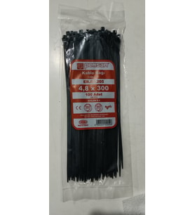 Pemsan 4.8X300 Plastik Cırt Kelepçe Kablo Bağı Siyah 100'Lu Paket Plastik Kablo Bağı (SİYAH)