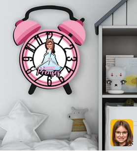 BK Gift Kişiye Özel Prenses Karikatürlü Pembe Retro Çalar Saat Tasarımlı Kabartma Figürlü Ahşap Çocuk Duvar Saati-3, Ev Dekoru, Çocuk Odası Aksesuar