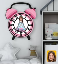 BK Gift Kişiye Özel Prenses Karikatürlü Pembe Retro Çalar Saat Tasarımlı Kabartma Figürlü Ahşap Çocuk Duvar Saati-3, Ev Dekoru, Çocuk Odası Aksesuar