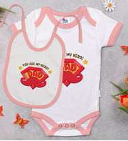 BK Kids My Hero Dad Tasarımlı Pembe Bebek Body Zıbın ve Mama Önlüğü Hediye Seti-1