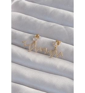 Pirinç Gold Renk Zirkon Taşlı Zikzak Küpe - Tj-Bkp9303