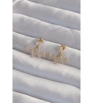 Pirinç Gold Renk Zirkon Taşlı Zikzak Küpe - Tj-Bkp9303