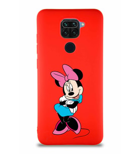 Xiaomi Redmi Note 9 Soft Premier Kapak Minnie Mouse-D Tasarımlı Silikon Kılıf - Kırmızı (Şeffaf)