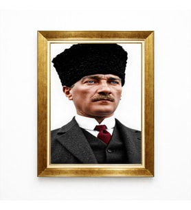 Tablore Atatürk Mavi Gözlü Portre Renkli Kanvas Tablo Altın Çerçeveli