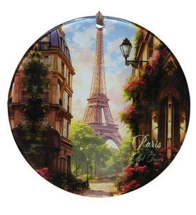 Hediyelik Paris Manzaralı Şık Cam Duvar Süsü - 16 cm Dekoratif Obje (Çok Renkli)