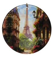 Hediyelik Paris Manzaralı Şık Cam Duvar Süsü - 16 cm Dekoratif Obje (Çok Renkli)