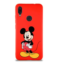 Xiaomi Redmi Note 7 Soft Premier Kapak Mickey Mouse-E Tasarımlı Silikon Kılıf - Kırmızı (Şeffaf)