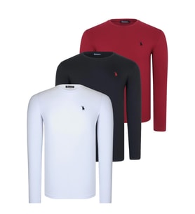 ÜÇLÜ SET T8588 DEWBERRY YUVARLAK YAKA ERKEK SWEATSHIRT-SİYAH-BEYAZ-BORDO