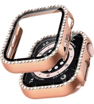 Apple Watch 7/8/9 41mm Ekran Koruyuculu Tek Sıra Kenar Taşlı Sert PC Kasa Koruyu (Rose)