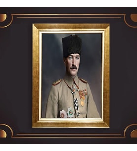 Altın Varaklı Çerçeveli Paspartulu Atatürk Tablo TR0814 (Gold)