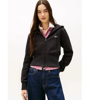 Tommy Hilfiger TJW Normal Kesim Gümüş Yazılı Boydan Fermuarlı Kadın Siyah Sweatshirt DW0DW21943BDS