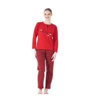 Estiva Ekose Desen Patlı Düğmeli Kareli Bayan Pijama Takım (Kırmızı)