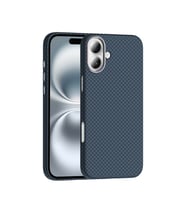 Apple iPhone 16 Uyumlu Kılıf M-safe Şarj Özellikli Karbon Fiber Görünümlü Zore Gros Kapak (Lacivert)