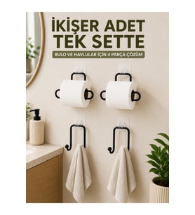Rulo Kağıt Tutucu ve Havlu Bez Askılığı Seti 4 Parça