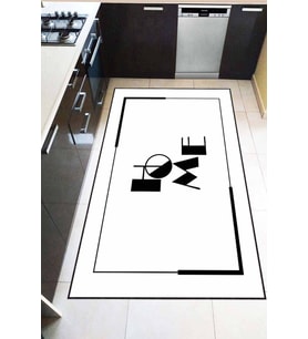 Beyaz Kaymaz Taban Yıkanan Home Desenli Mutfak Halısı AR1259