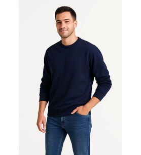 Erkek Üç İplik Düz Bisiklet Yaka SweatShirt - Lacivert