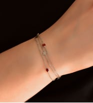 Papatya Silver 925 Ayar Gümüş Rodyum Kaplama Taşlı Yıldız Zincir Bileklik (Kırmızı)