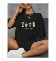 Baskılı Oversize Bisiklet Yaka T-shirt - Siyah
