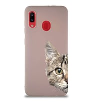 Samsung Galaxy A30 Soft Premier Kapak Catface Tasarımlı Silikon Kılıf - Pudra (Şeffaf)