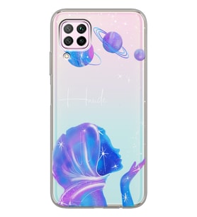 Huawei Tesettürlü Uzay Kız Tasarımlı Şeffaf Telefon Kılıfı