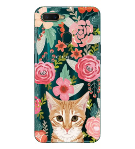 Oppo A5S/AX7/A12 Uyumlu Kedi ve Çiçek Desenli Şeffaf Telefon Kılıfı