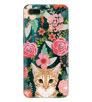 Oppo A5S/AX7/A12 Uyumlu Kedi ve Çiçek Desenli Şeffaf Telefon Kılıfı